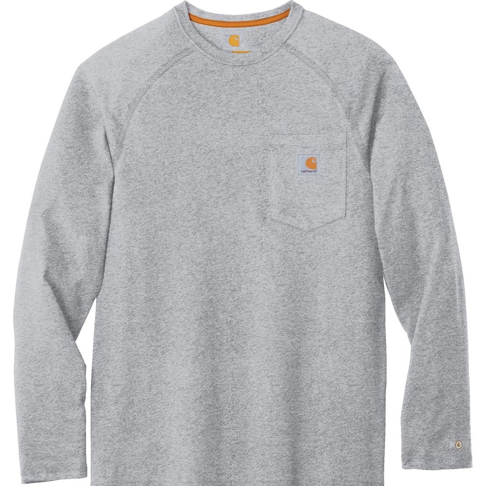 (NWT) Carhartt Mens Force Delmont Cotton Long Sleeve T Shirt Heather Grey